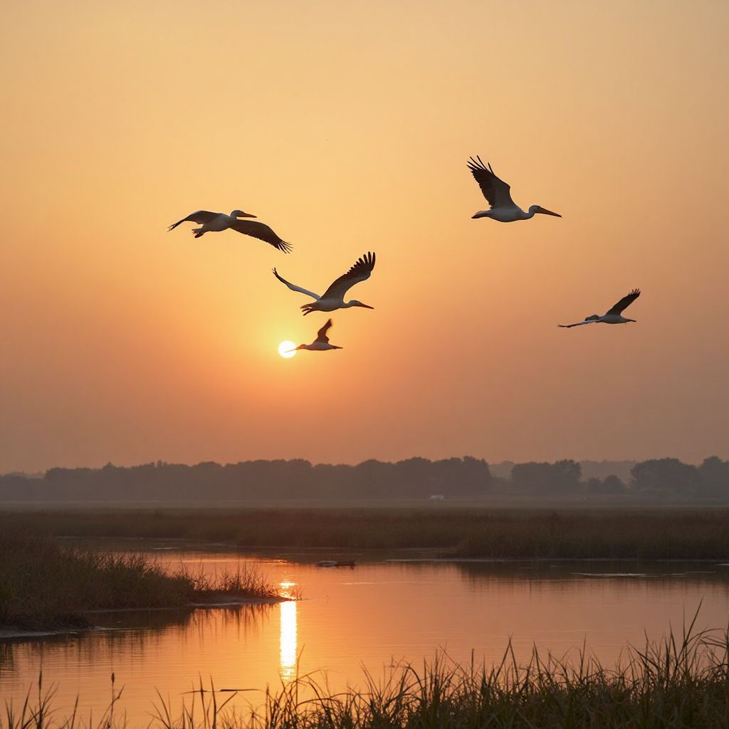 White pelicans in Danube Delta